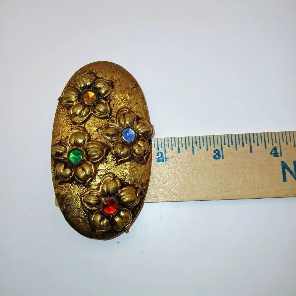 Art Deco Brooch Jewelry Flower Multicolor Glass Rhinestone 1930's? Czech? 3x2 in